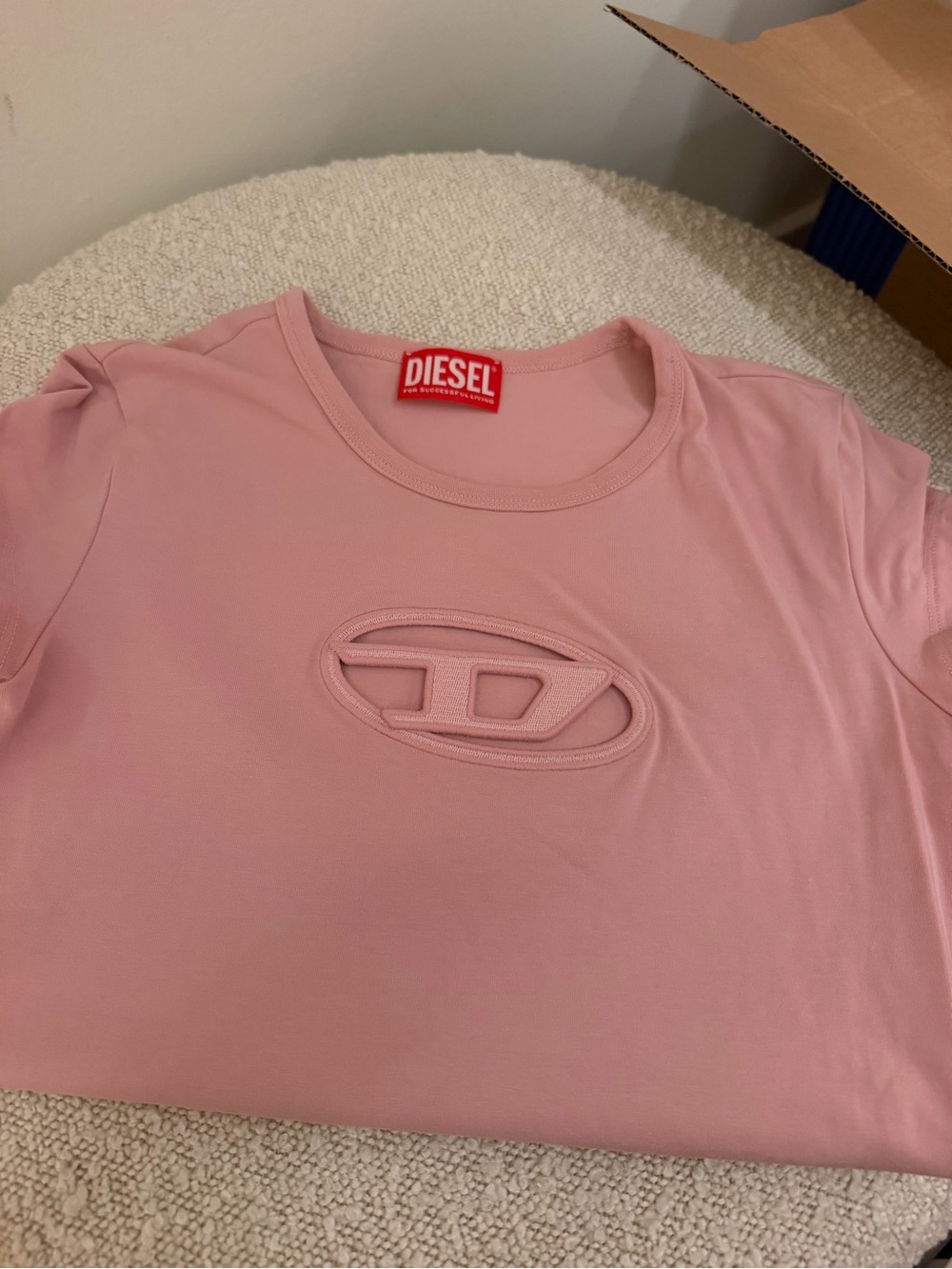 Diesel Pink Short-Sleeve Tee with Logo Cutout